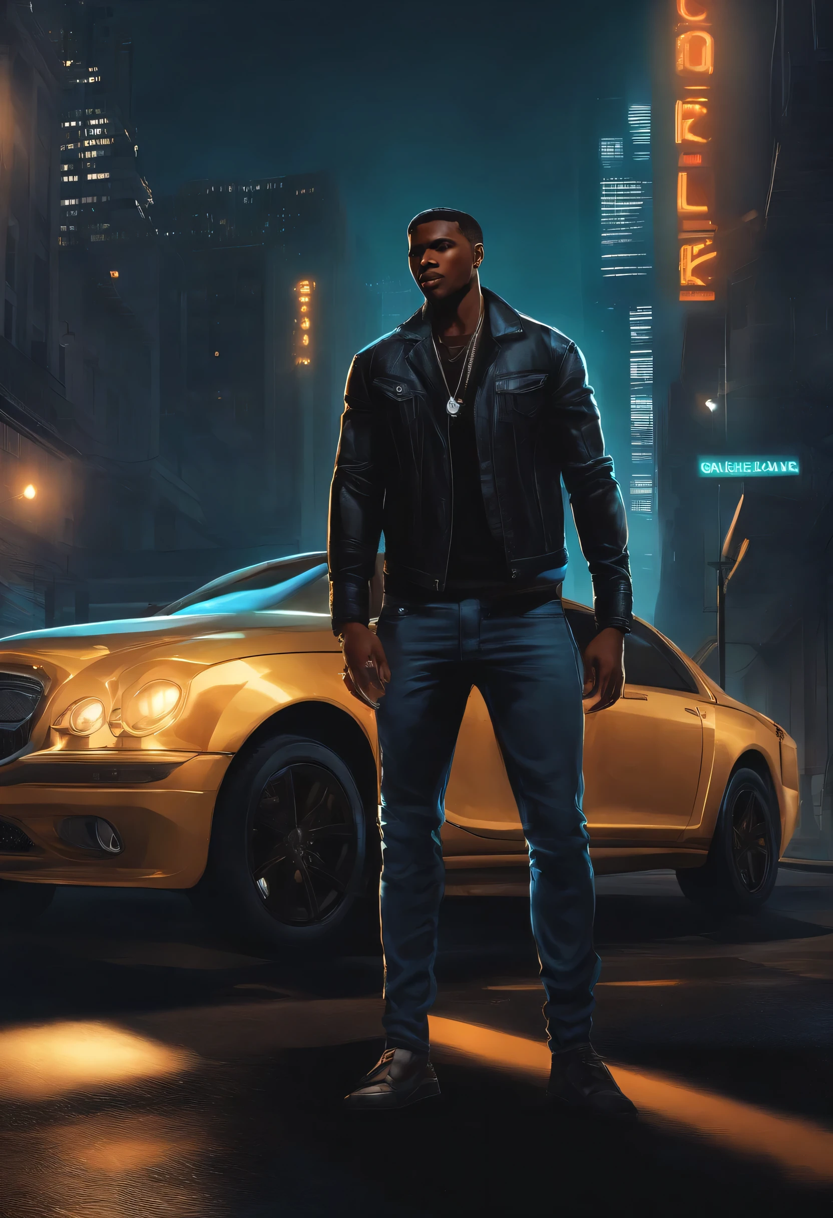 Personagem homem negro de 20 anos,com asas, com cabelo preto curto liso. Usa capuz preto e jeans. Usa celular preto com tela grande e adesivo de hacker. It's standing on a dark street, olhando para o celular, ((estilo quadrinhos), (estilo quadrinhos), ((quadrinhos))