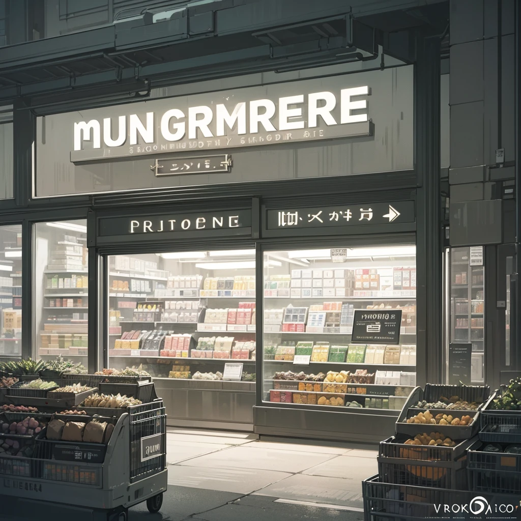 Vectoritize a ((simple flat minimalistic monochromatic logo)), featuring (a grocery store) well illuminated, low detail, logo, 2d (text say:"Grocery")