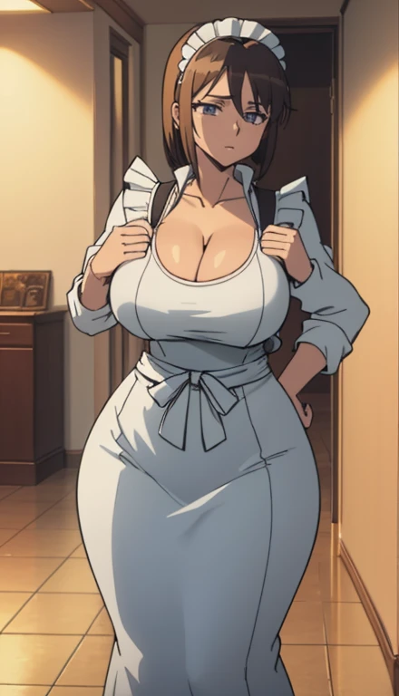 SFW, (maid uniform) (Big Breasts, 巨Large Breasts, Large Breasts, (((Cleavage)))8k,Slim waist, Curvy body, Put your hands behind your back, My friend