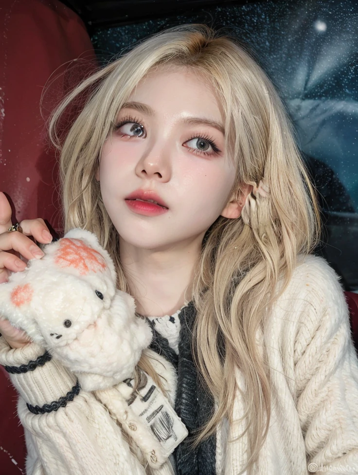 Best quality, 8k, perfect lighting, masterpiece, ultra high res, (photorealistic:1.4), raw photo,1girl, solo, realistic, looking at viewer, upper body, detailed arctic background, winter clothes, dynamic pose, snow, snowflakes, night, aurora sky, detailed oily skin, red lips, closed mouth,