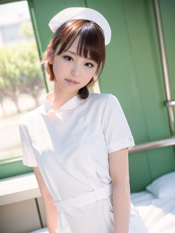 1 girl,(Wearing white nurse clothes:1.2),(RAW Photos, highest quality), (Realistic, photo-Realistic:1.4), masterpiece, Very delicate and beautiful, Very detailed, 2k wallpaper, wonderful, finely, Very detailed CG unity 8k wallpaper, Very detailed, High resolution, Soft Light, Beautiful detailed girl, Very detailed eyes and face, Beautiful and detailed nose, finely beautiful eyes, Perfect Anatomy, Black Hair, Upstyle, nurse uniform, ((nurse cap)), Long skirt, nurse, White costume, thin, hospital, clear, White Uniform, hospital room, Neck auscultation, ((Upper Body))