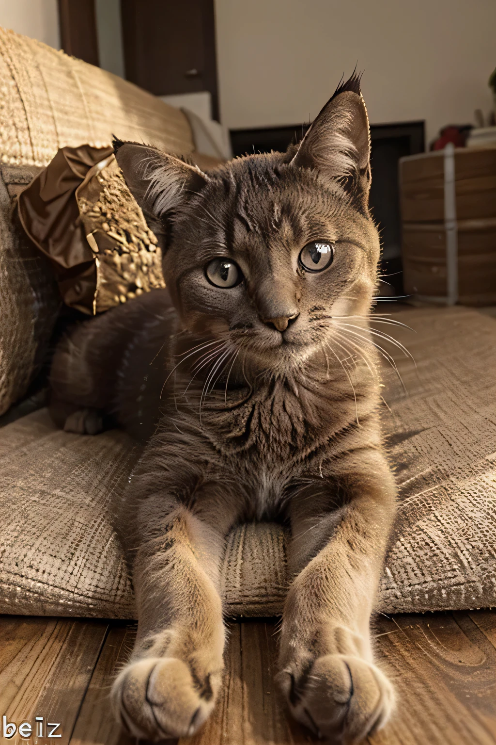 cria uma imagem de um gato feliz com o texto em cima a dizer sou a beatriz