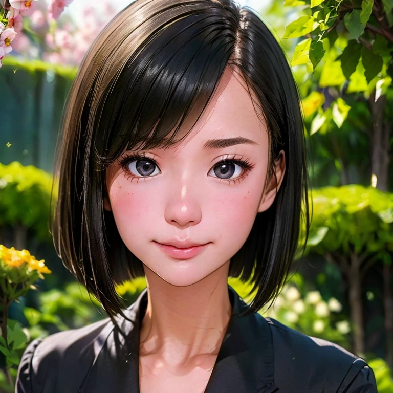 (kawaii 24 year-old Japanese girl, Nogizaka idol, Korean idol), (glossy black hair, medium bob cut, bangs:1.3), (deep black eyes, rounded face, single eyelid, no makeup, soft smiling:1.2), (wearing Japanese highschool uniforms, sailor suits, serafuku:1.3), (extra small breasts:0.9), (looking at camera:1.2), BREAK, (at a garden in the school , summer daytime:1.3), (dynamic angle, bust shot:1.3), BREAK, (masterpiece, best quality, photo realistic, official art:1.4), (UHD, 8K quality wallpaper, high resolution, raw photo, golden ratio:1.3), (shiny skin), professional lighting, physically based rendering, award winning, (highly detailed skin, extremely detailed face and eyes), Carl Zeiss 85 mm F/1.4, depth of field, 1girl, solo,