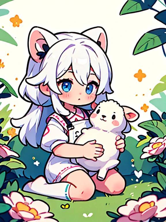 hica1,Personification of the sheep,esponjoso,dream world,un rubio,ojos rosados,Esponjoso,solo la parte superior del cuerpo,Enfermero,Nursing clothing、、Resaltar blanco、tener un animal de peluche