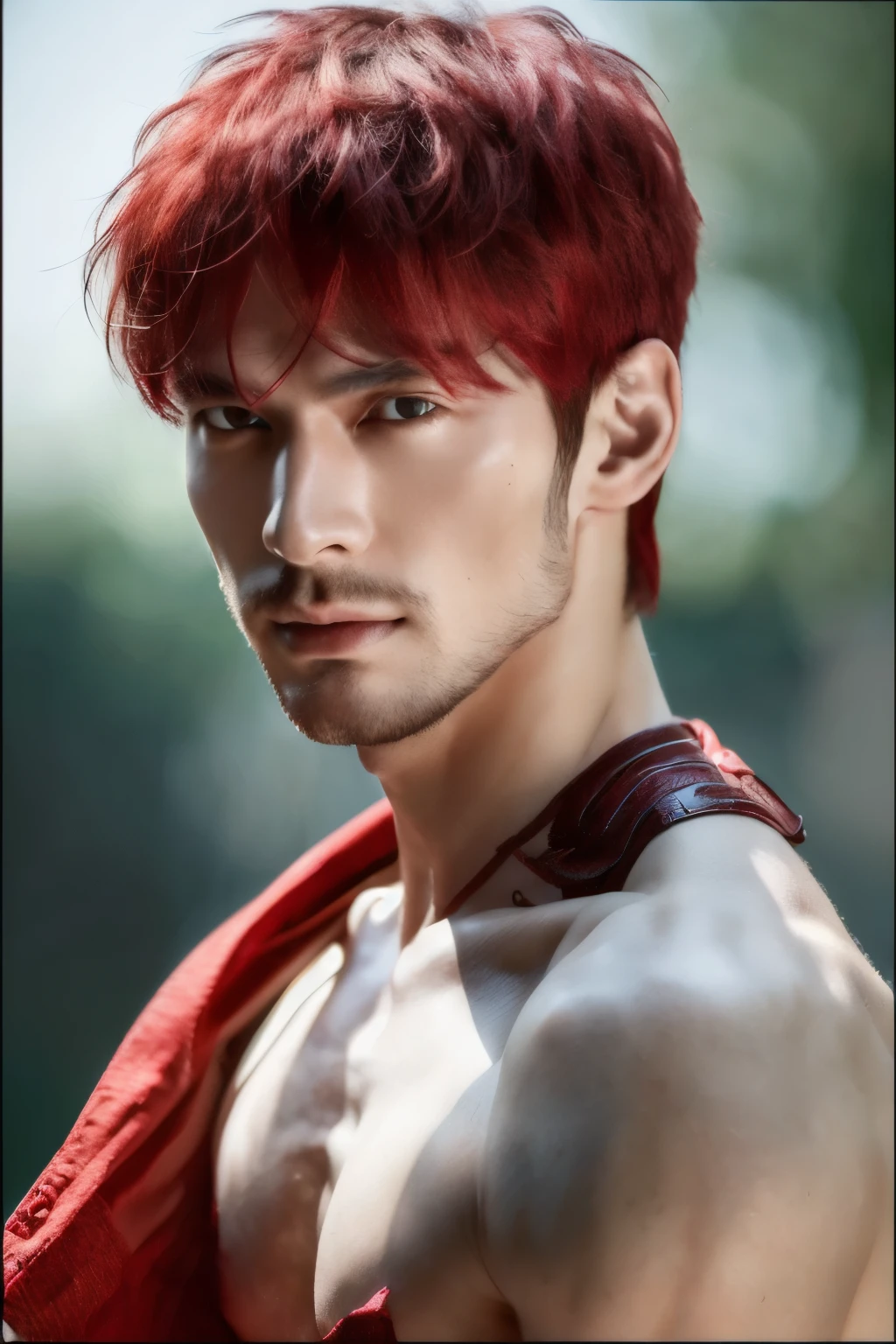 (8k, RAW photo, best quality, masterpiece:1.2), (realistic, photo-realistic:1.4), ultra-detailed, (high detailed skin:1.2), (asian) pale skin, white and red hair, handsome 1man,  