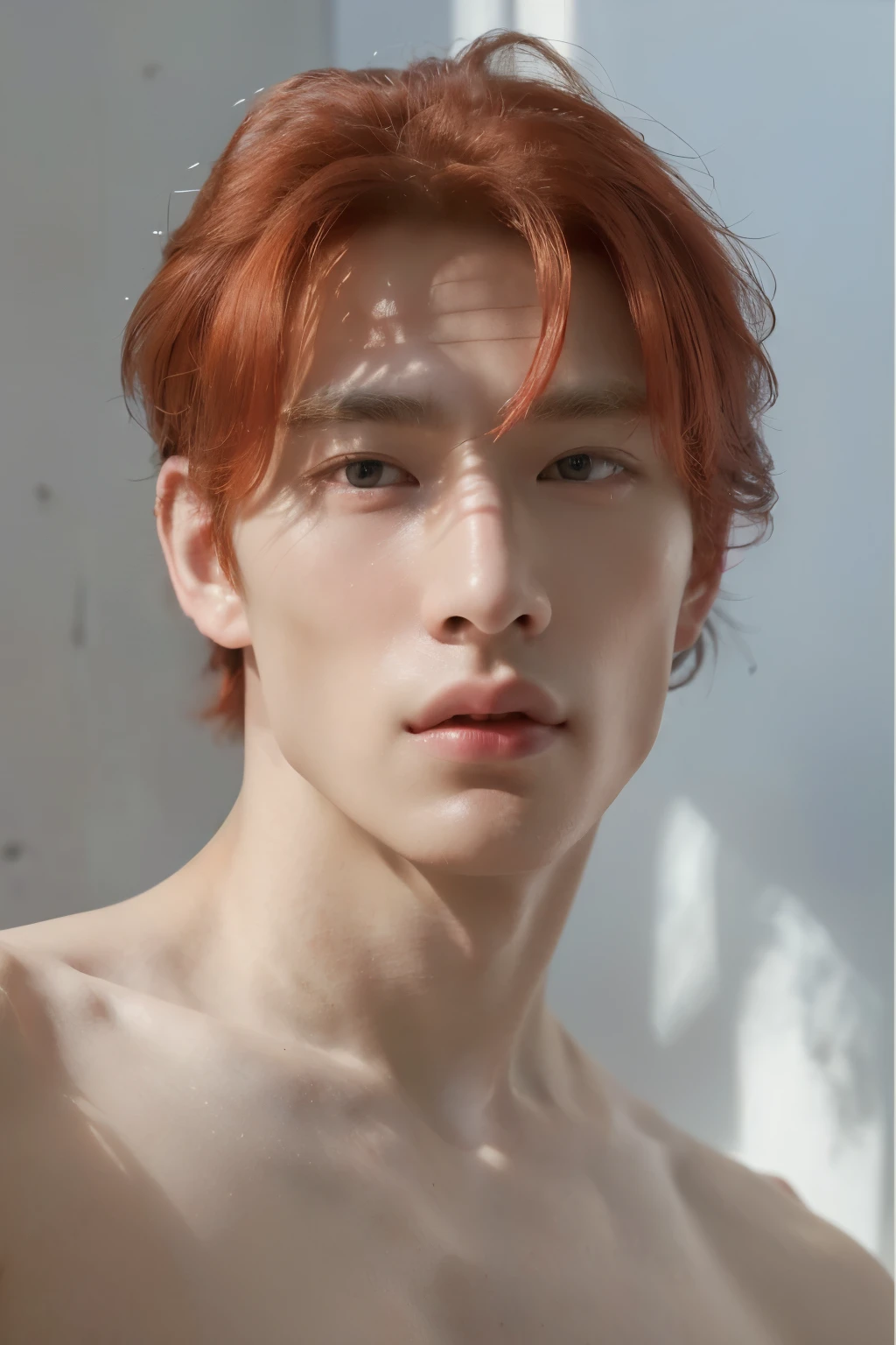 masterpiece,best quality:1.2,high detail,1 male,handsome,muscular male,bare upper body,sport swear,street,looking at viewer,manly,short hair,dyed red hair,Ambient Occlusion,soft lighting,8k uhd,dslr,film grain,Fujifilm XT3 photorealistic art by midjourney, wearing micro thong , sexy , NSFW , full length shot(fls)