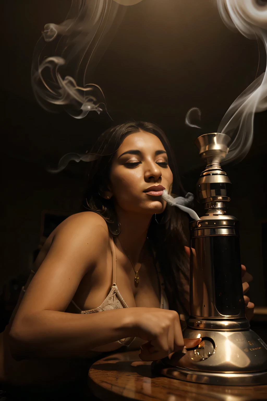 Naked woman smokes cannabis 