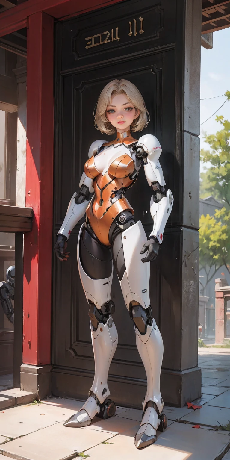 There is a woman in a robot suit posing next to an ancient building, Beautiful white girl half cyborg, Cute cyborg girl, Beautiful girl cyborg, Perfect Robot Girl, Cyborg girl, Young cyborg grady, Beautiful Female Robot, Beautiful robot woman, cyborg girl, perfect cyborg female, porcelain cyborg, Female robot, Beautiful cyborg images