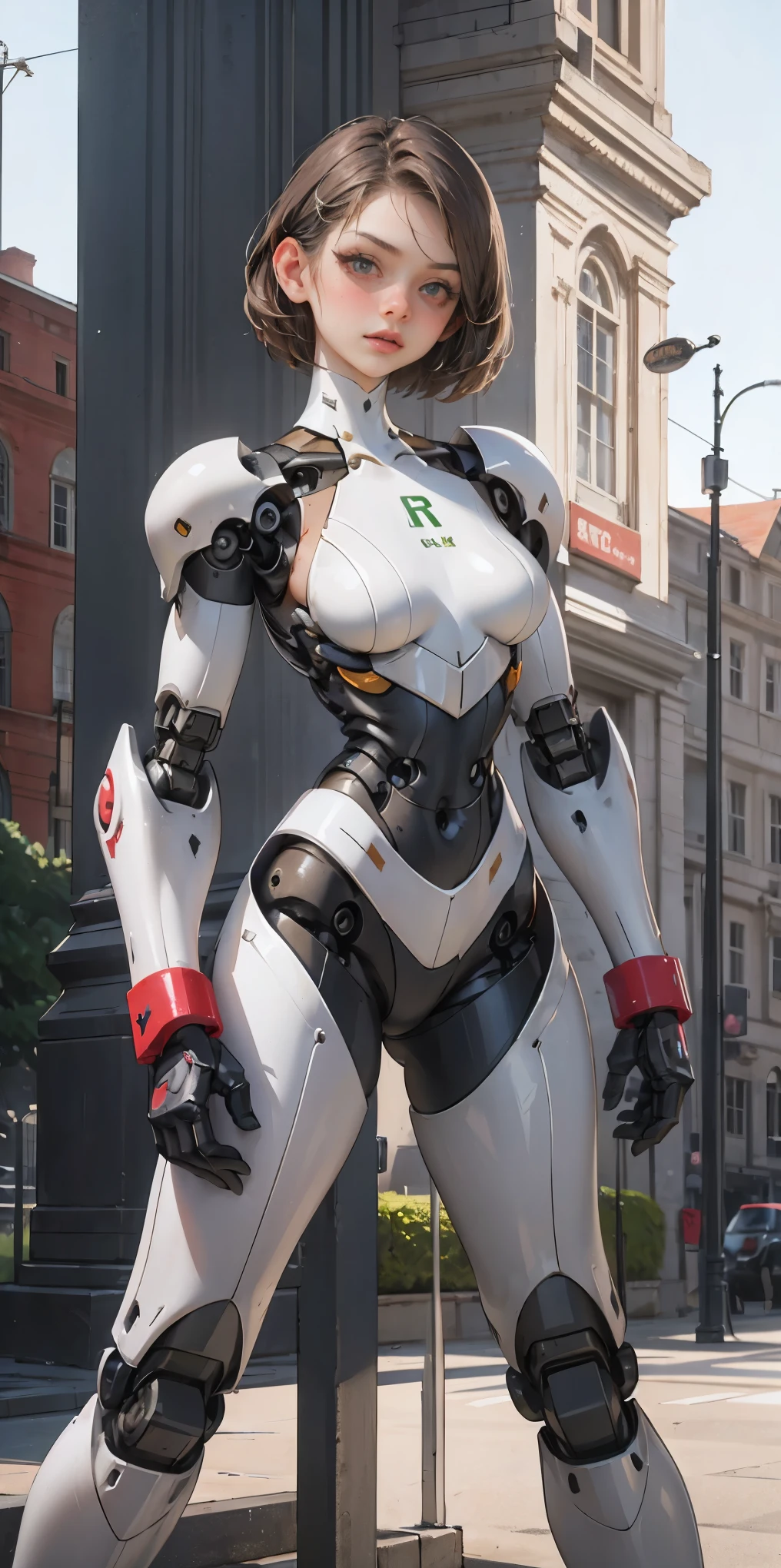 There is a woman in a robot suit posing next to an ancient building, Beautiful white girl half cyborg, Cute cyborg girl, Beautiful girl cyborg, Perfect Robot Girl, Cyborg girl, Young cyborg grady, Beautiful Female Robot, Beautiful robot woman, cyborg girl, perfect cyborg female, porcelain cyborg, Female robot, Beautiful cyborg images