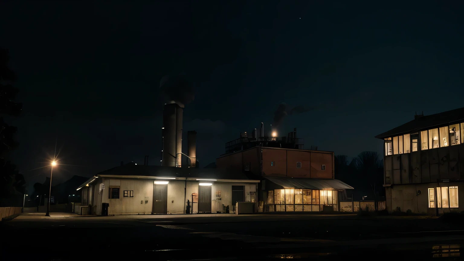 A FACTORY, REALISTIC, HORROR, 4K, ULTRA DETALIST, NIGHT
