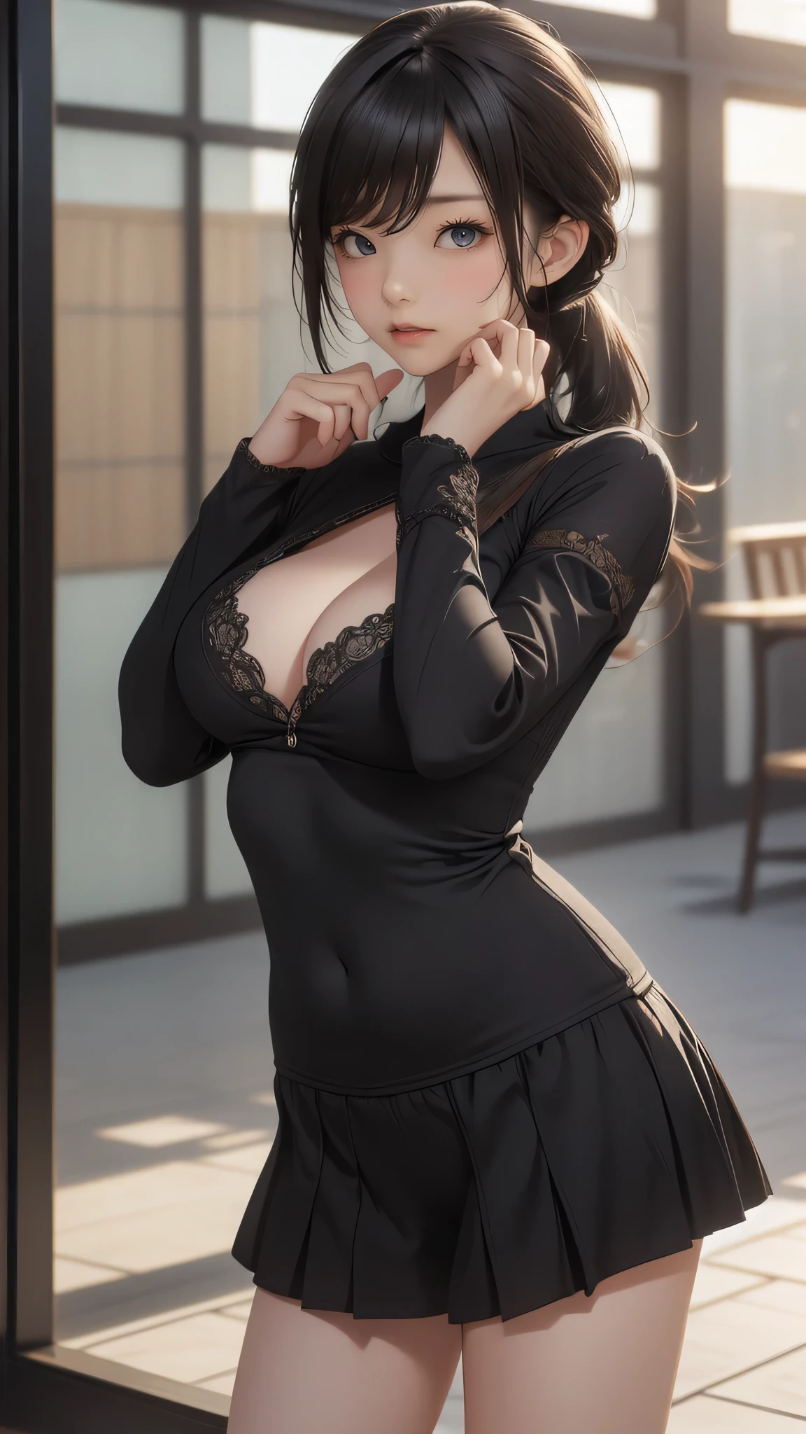 (random cute clothes),(random pose),(Thin type),(large breasts),(random hairstyle),(Highest image quality,(8K),Ultra-realistic,Best Quality,High quality,High Definition,high quality texture,high detailing,Beautiful detailed,fine detailed,extremely details CG,Detailed texture,realistic representation of face,masterpiece,presence)