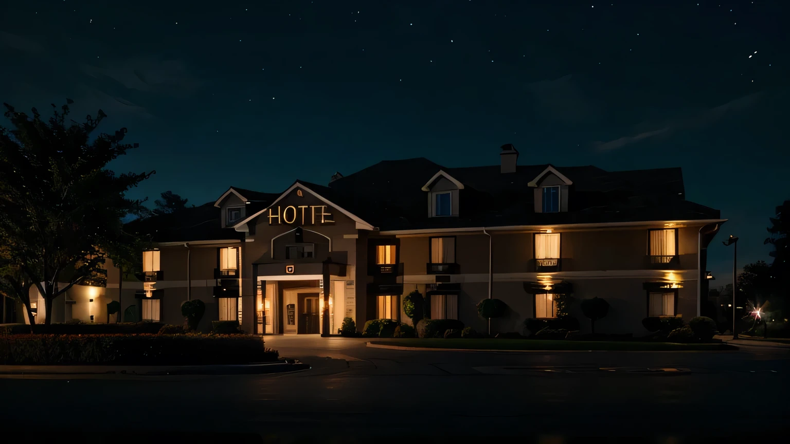 A HOTEL, REALISTIC, HORROR, 4K, ULTRA DETAILED, NIGHT