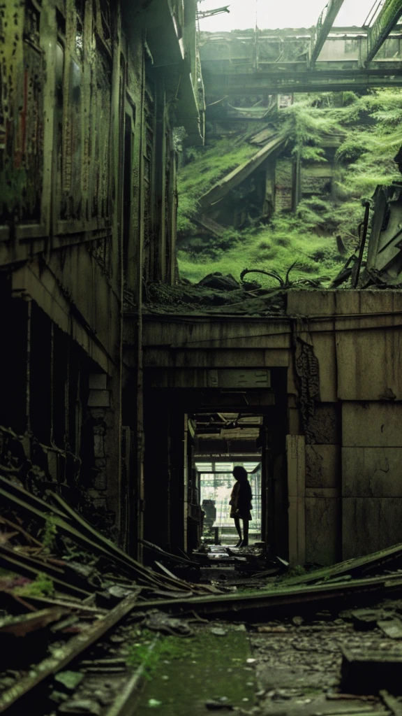 subway,moss,Showa,Collapse,Devastation,Inside the ruins,Glasses,Women,adventure,Black and White,