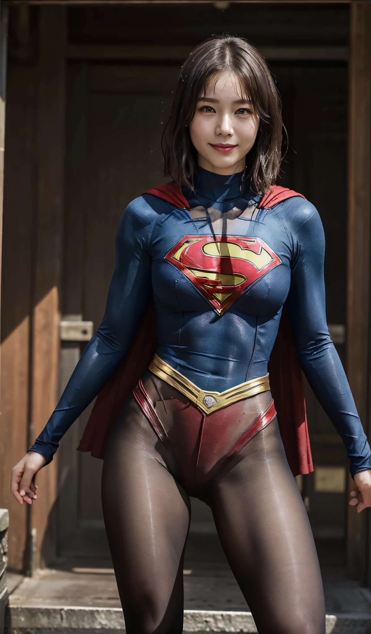 No background、(((Beautiful legs in black tights.)))、(((Legally express the beauty of your smile)))、((((Make the most of your original images)))、(((Supergirl Costume)))、(((Beautiful short bob hair)))、(((suffering)))、(((Please wear black tights....、Wear red boots)))、((Best image quality、8k))、((highest quality、8k、masterpiece:1.3))、(((Preserve background )))、Sharp focus:1.2、Beautiful woman with perfect figure:1.4、Slim Abs:1.2、Wet body:1.5、Highly detailed face and skin texture、8k