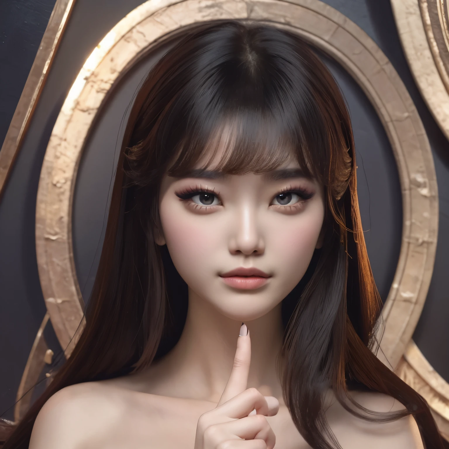 Peck finger, ((masterpiece)), highest quality, One girl, eye shadow, Upper Body, Portraiture,