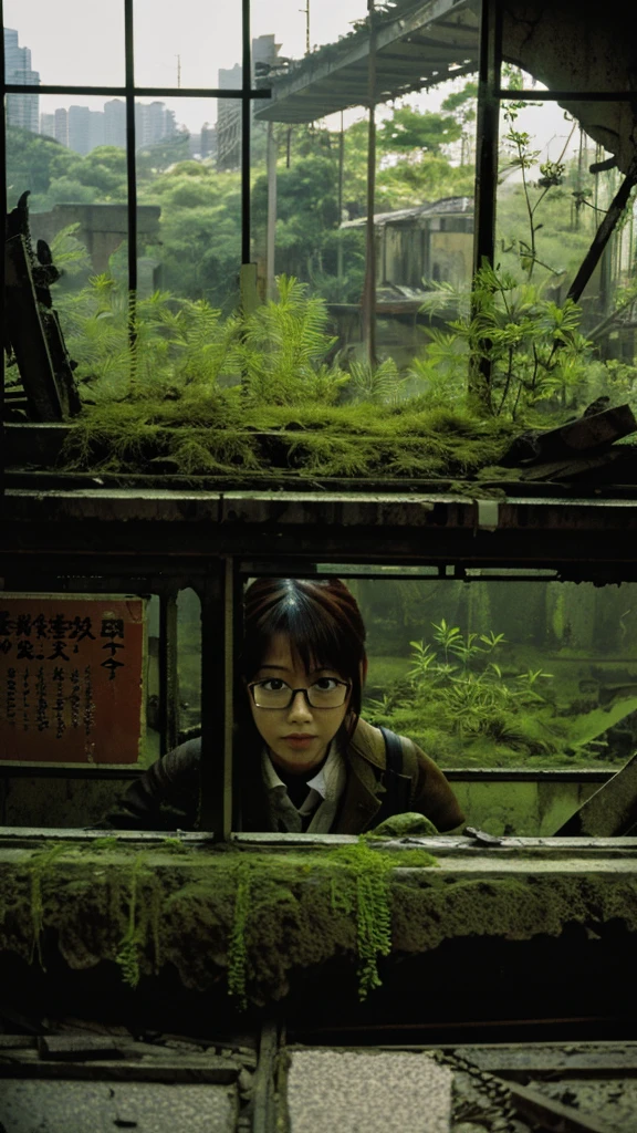 subway,moss,Showa,Collapse,Devastation,Inside the ruins,Glasses,Women,adventure,Black and White,