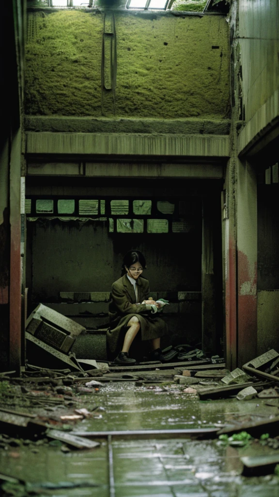 subway,moss,Showa,Collapse,Devastation,Inside the ruins,Glasses,Women,adventure,Black and White,