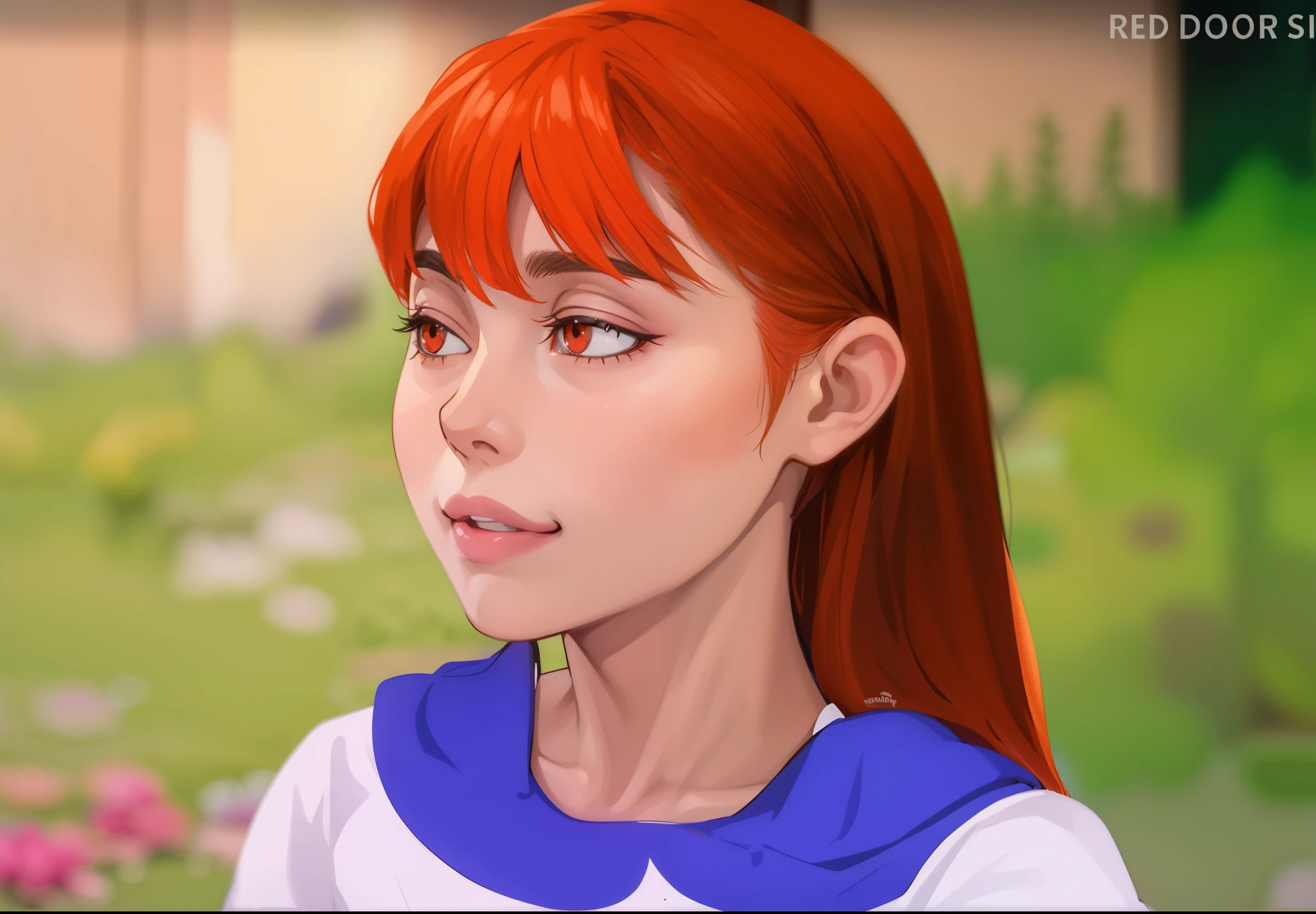 estilo comic anime 2d, cute 17 year old girl talks and smiles with malice and mischief, she is manipulating someone