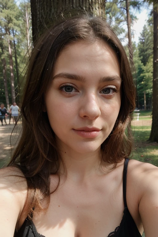 ((best quality)), ((Meisterwerk)), (detailed), blonde hair, 23 year old lady, Im Wald, Schwarze feste , Selfie