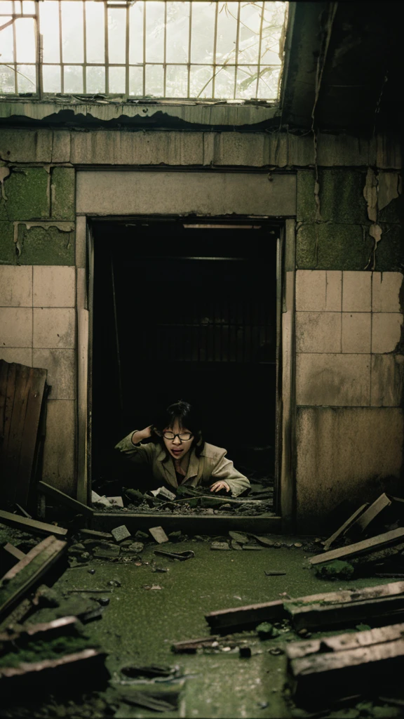 subway,moss,Showa,Collapse,Devastation,Inside the ruins,Glasses,Women,adventure,Black and White,