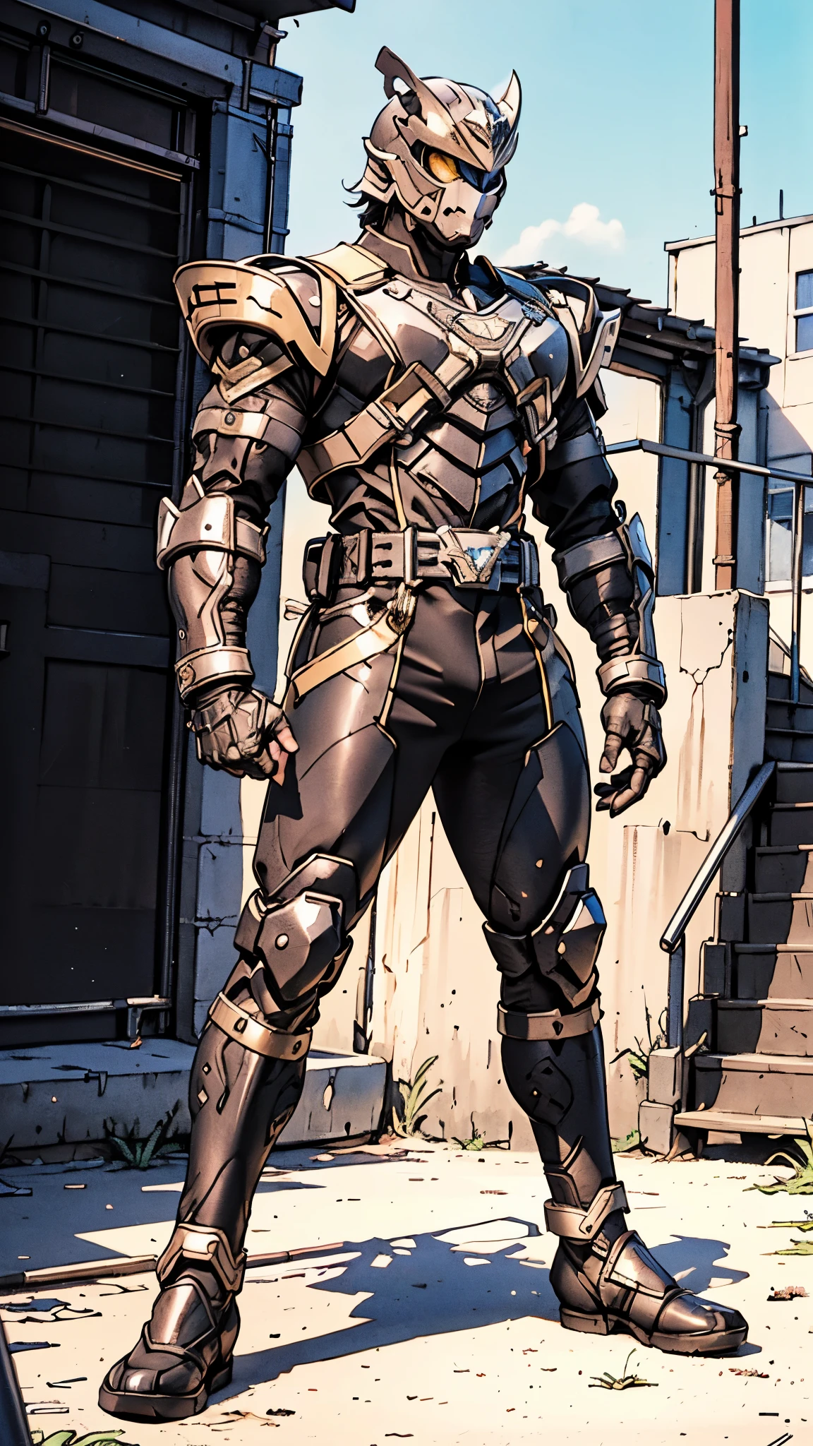 A man wearing a full-face helmet, a fantasy-style biomecha armored combat suit, green eyes, a composite layered chest armor, fully enclosed shoulder guards, matching arm and leg guards, the belt is adorned with dragon claw grasping orbs, primarily black with red accents, the design balances heavy with agility, a high-tech biological armor, concept inspired by dragons, stands on the skyscraper of a futuristic high-tech city, this character embodies a finely crafted fantasy-surreal style armored hero in anime style, exquisite and mature manga art style, ((male:1.5)), metallic, real texture material, dramatic, high definition, best quality, highres, ultra-detailed, ultra-fine painting, extremely delicate, professional, perfect body proportions, golden ratio, anatomically correct, symmetrical face, extremely detailed eyes and face, high quality eyes, creativity, RAW photo, UHD, 32k, Natural light, cinematic lighting, masterpiece-anatomy-perfect, masterpiece:1.5