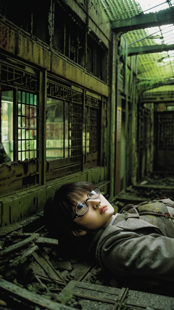 subway,moss,Showa,Collapse,Devastation,Inside the ruins,Glasses,Women,adventure,Black and White,