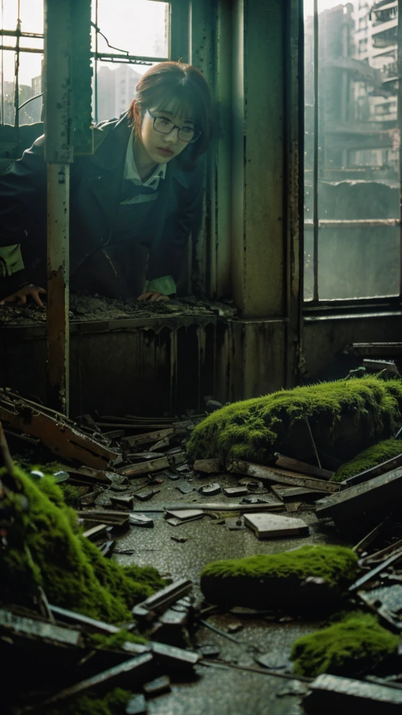 subway,moss,Showa,Collapse,Devastation,Inside the ruins,Glasses,Women,adventure,Black and White,