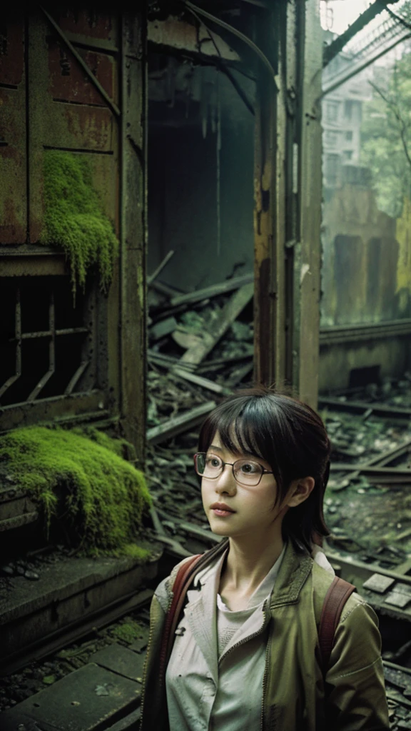 subway,moss,Showa,Collapse,Devastation,Inside the ruins,Glasses,Women,adventure,Black and White,