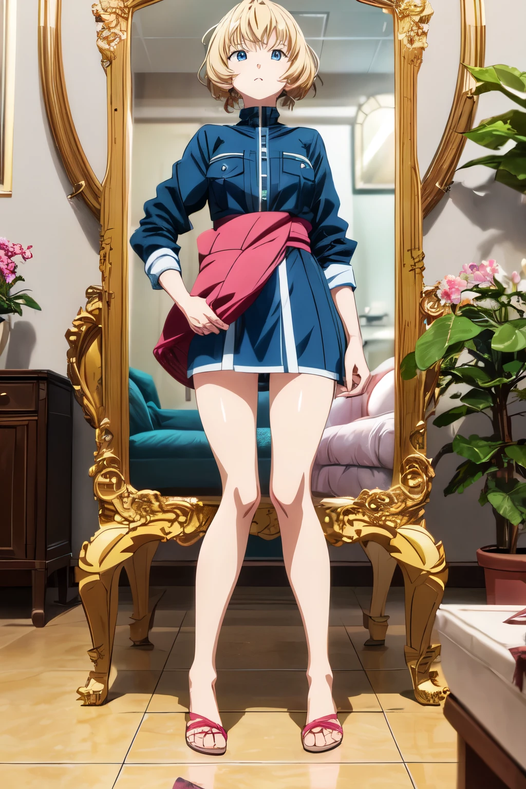 ((melhor qualidade)), ((anime)), (detalhado), furniture with broken mirror with a woman reflecting herself