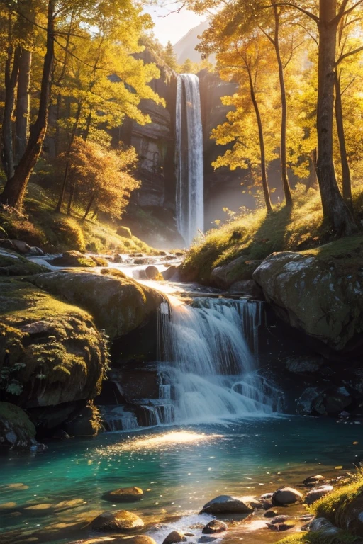 Nature at its best, breathtaking landscapes, vibrant colors, majestic mountains, sparkling waterfalls, serene forests, blooming flowers, and diverse wildlife. (best quality,4k,8k,highres,masterpiece:1.2),ultra-detailed,(realistic,photorealistic,photo-realistic:1.37), HDR, UHD, studio lighting, ultra-fine painting, sharp focus, physically-based rendering, extreme detail description, professional, vivid colors, bokeh, portraits, landscape, photography, concept artists, warm and earthy tones, soft and golden light shining through the trees, tranquil and peaceful ambiance.