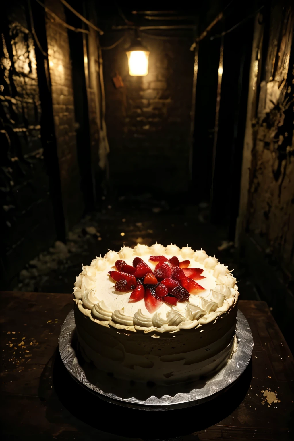 Imagine a beautiful and scrumptious cake, extremely alluring, but served on a trash can lid in a dark alley filled with rats. The cake, with its rich and inviting texture, is sadly out of place among the grime and filth, its appeal diminished by the unpleasant surroundings. Despite this, one cannot help but be drawn to its tantalizing scent and promising flavors, a stark contrast to the grimy reality that surrounds it. The cake, though seemingly out of place, still manages to shine in its own way, a beacon of sweetness and delight amidst the darkness and decay. Its vibrant colors and decadent appearance are a testament to its innate beauty,