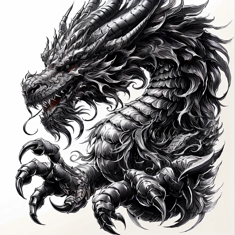 Red colors,a black and white drawing of a The Dragon with claws, majestic japanese The Dragon, black The Dragon, a majestic gothic indian The Dragon, The Dragon with scars, detailed The Dragon, very detailed creature, The Dragon art, chinese The Dragon concept art, chinese The Dragon, The Dragon, a The Dragon, very detailed illustration, a majestic gothic The Dragon, alduin, smooth chinese The Dragon, highly detailed animal monster, Li Kang