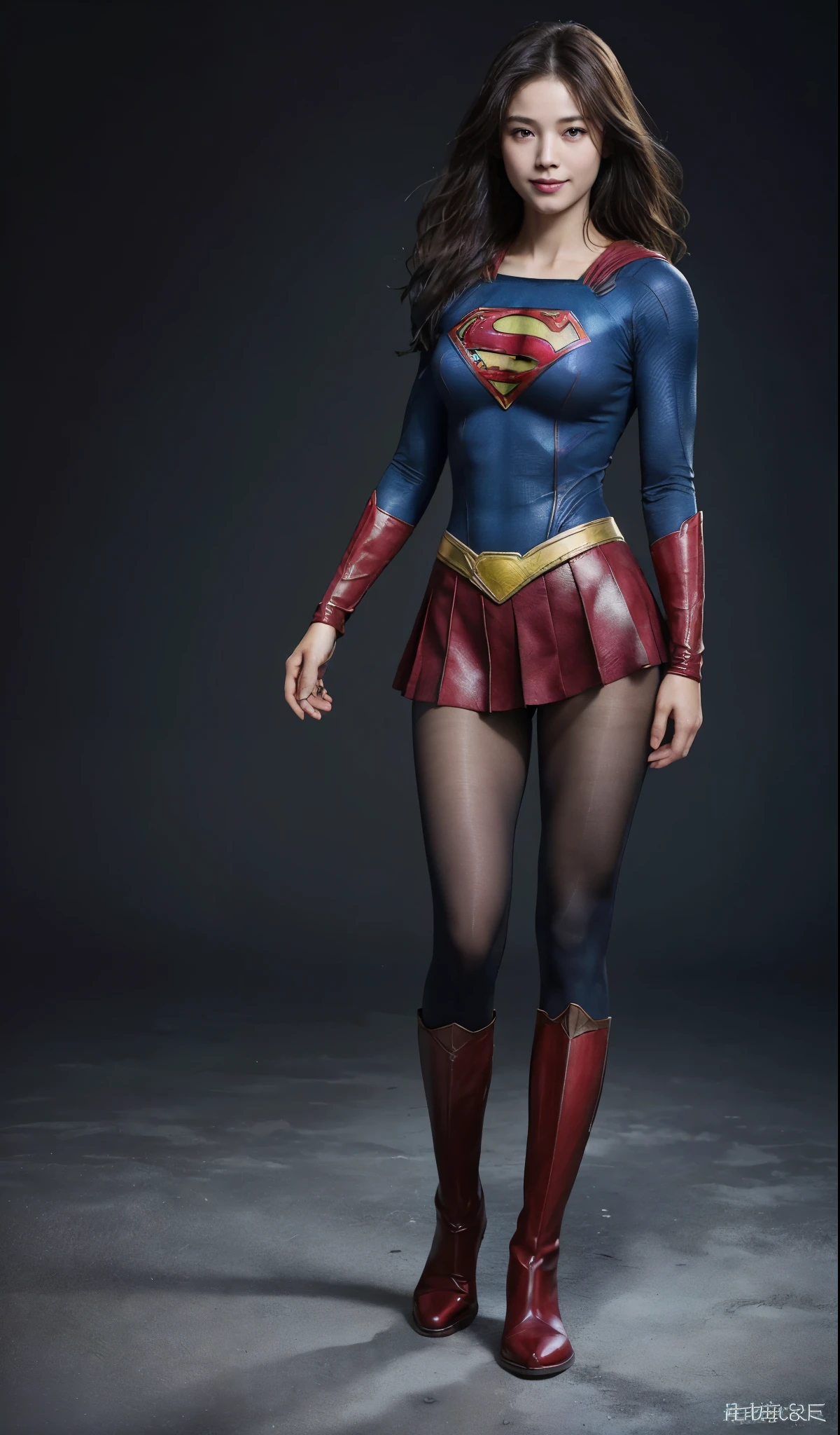 No background、(((Beautiful legs in black tights.)))、(((Legally express the beauty of your smile)))、((((Make the most of your original images)))、(((Supergirl Costume)))、(((Beautiful Hair)))、(((suffering)))、(((Please wear black tights....、Wear red boots)))、((Best image quality、8k))、((highest quality、8k、masterpiece:1.3))、(((Preserve background )))、Sharp focus:1.2、Beautiful woman with perfect figure:1.4、Slim Abs:1.2、Wet body:1.5、Highly detailed face and skin texture、8k