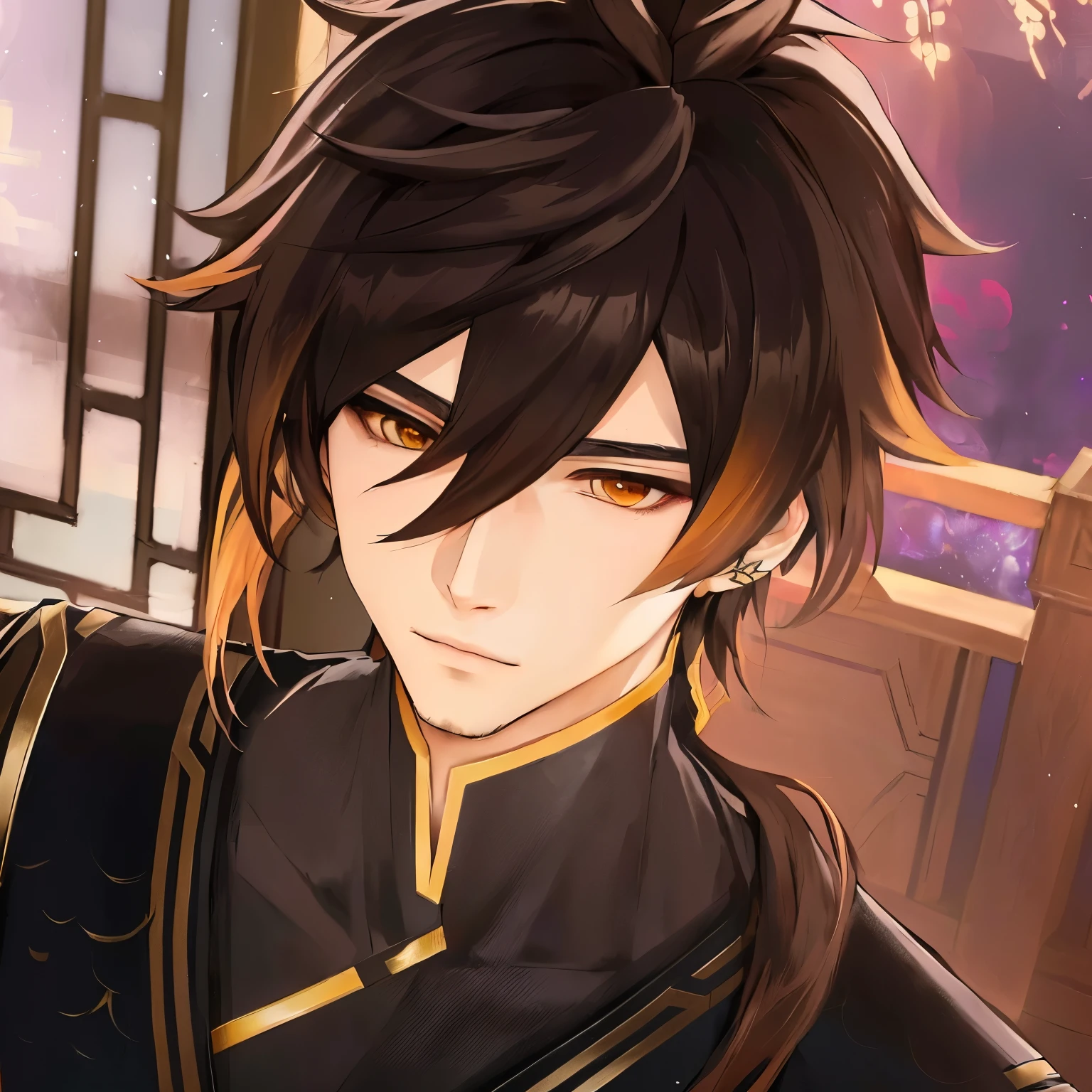 anime - style image of a man with long hair and a black outfit, keqing from genshin impact, zhongli from genshin impact, heise jinyao, genshin, genshin impact character, handsome guy in demon slayer art, inspired by Yang Jin, inspired by Okumura Masanobu, roguish smirk