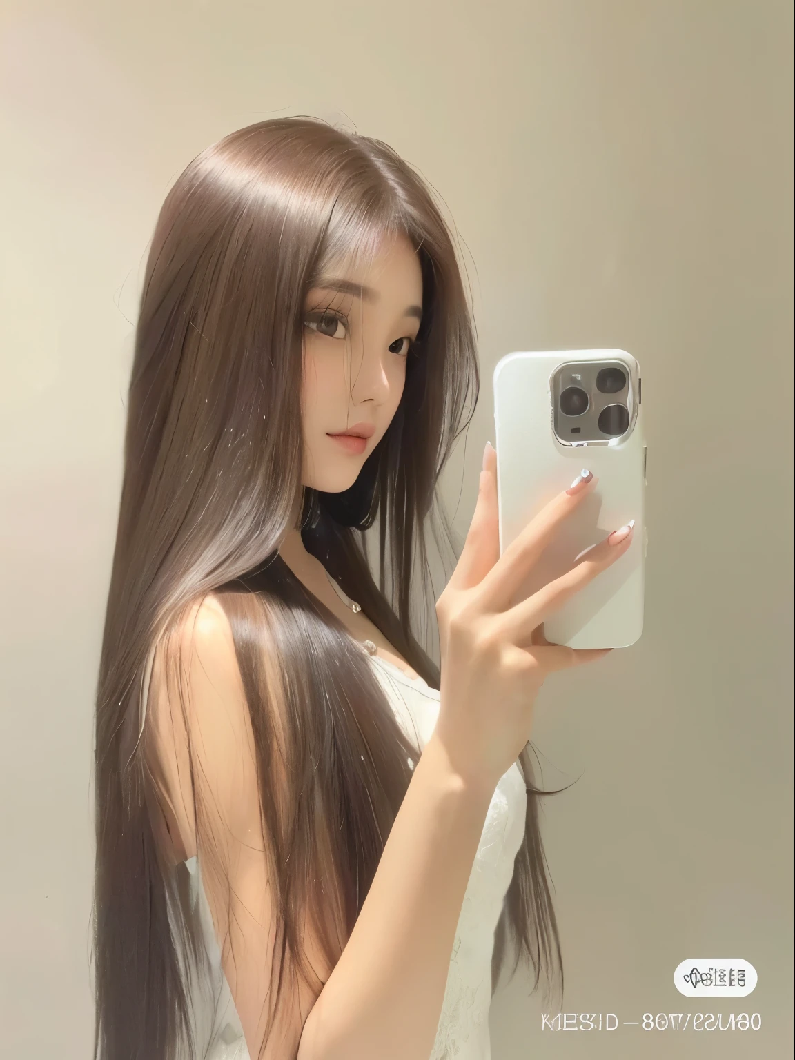 mulher arafa tirando uma selfie no espelho com um celular, com cabelo comprido, Ulzzang, cabelos longos de cor castanha, asian girl com cabelo comprido, penteado com corte hime branco, cabelos castanhos longos e lisos, penteado reto, brown cabelo longo com franja, cabelo longo com franja, long shiny ethereal hair, cabelos longos atraentes, cabelo longo e liso branco