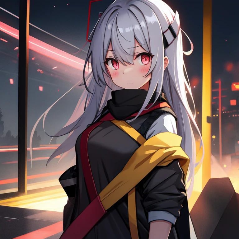A girl, Wearing a sling, Half Body, (Shy:1.1), (:1.1), , night在房间, , , night,