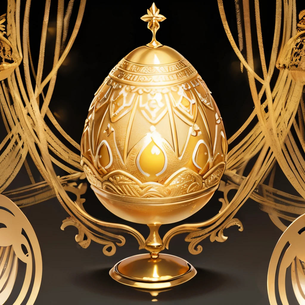 High resolution, (a golden decorated egg:1.3),Glowing, on a beautiful decorated stand