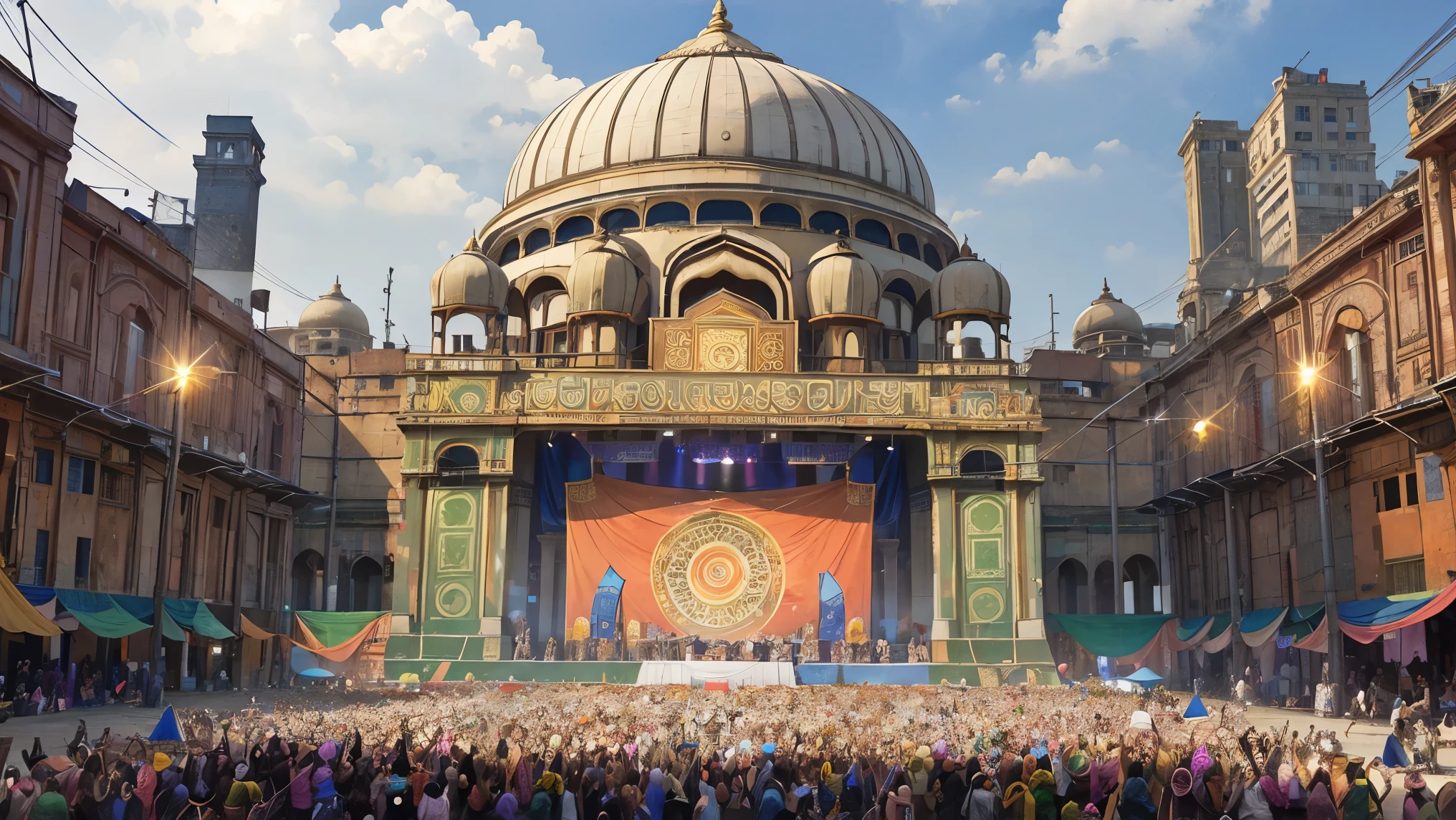 Create an image of a massive party somewhere in India, a Goa trance setting, lots of people in the crowd, an epic scene, something to remember for the duration of some ones life, UE5, epic, majestic, marvelous.