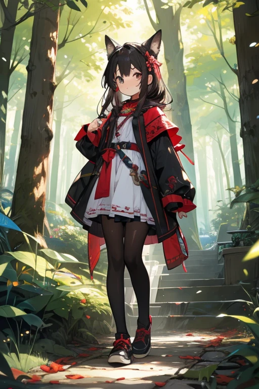 1girl, forest, cute, beauty, fantasy scene, kawaii style, full body