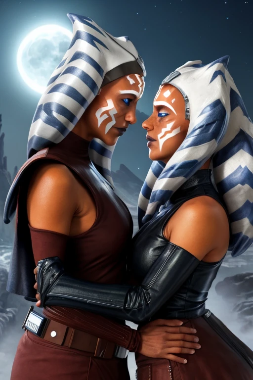 (best quality:1.3), two persons kissing, outdoors, sci-fi landscape on background, night, moonlight, dramatic lighting, cinematic,
BREAK from side, (Darth Vader:1.1), black suit,
BREAK from side, Ahsoka Tano, arched eyebrows, (tears:1.2), realistic