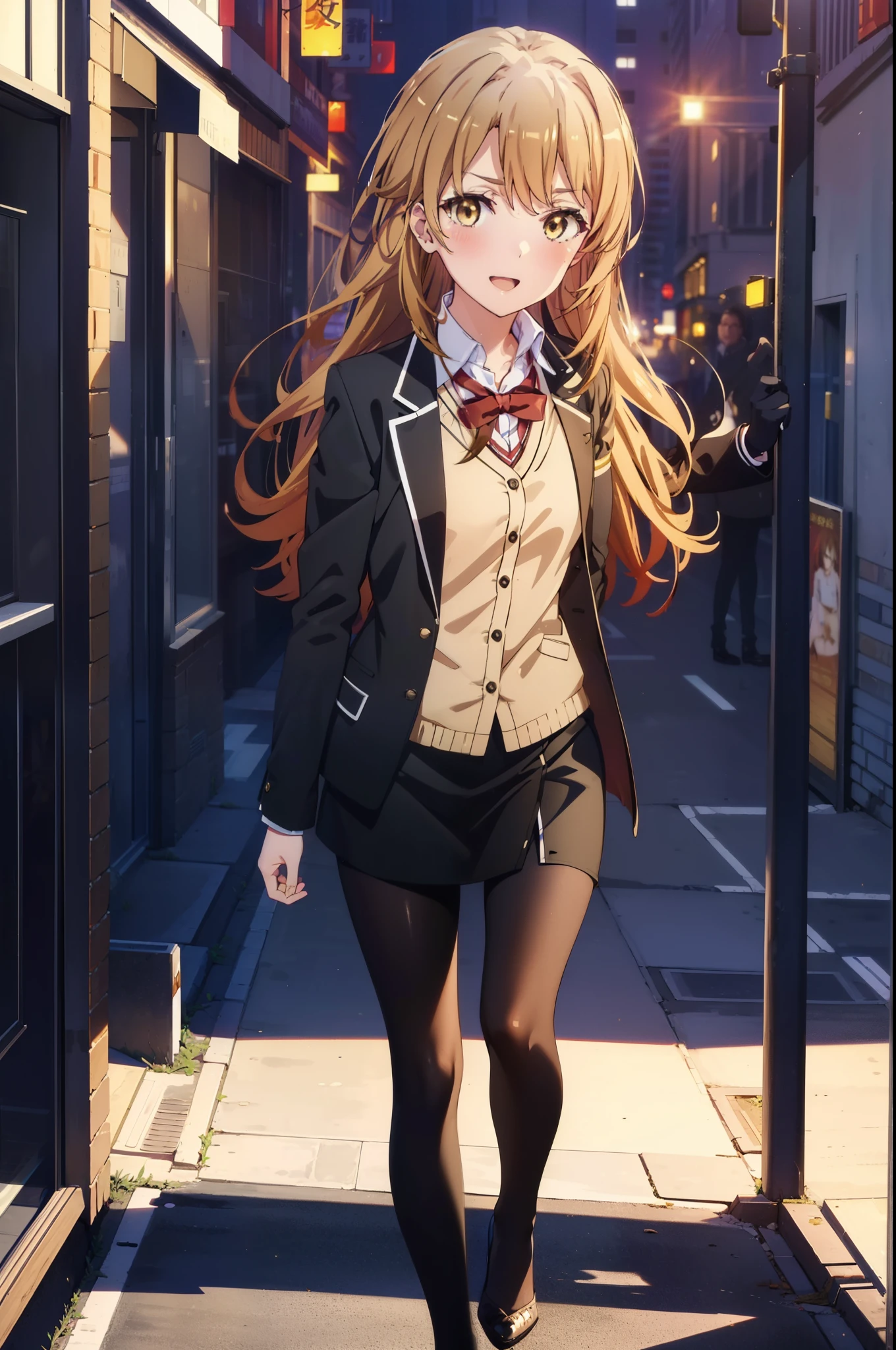irohaisshiki, Iroha Isshiki, Long Hair, Brown Hair, (Brown eyes:1.5), ,Hair between the eyes, smile,blush,happy smile, smile, Open your mouth,OL, Akagi glasses, Black suit jacket, Collared jacket, White dress shirt, Collared shirt, Neckline, button, Black pencil skirt, Black pantyhose,Stiletto heels,morning,morning陽,The sun is rising,Walking,whole bodyがイラストに入るように,
break outdoors, In town,Building district,crowd, people々々,
break looking at viewer, whole body,
break (masterpiece:1.2), highest quality, High resolution, unity 8k wallpaper, (shape:0.8), (Beautiful details:1.6), Highly detailed face, Perfect lighting, Extremely detailed CG, (Perfect hands, Perfect Anatomy),