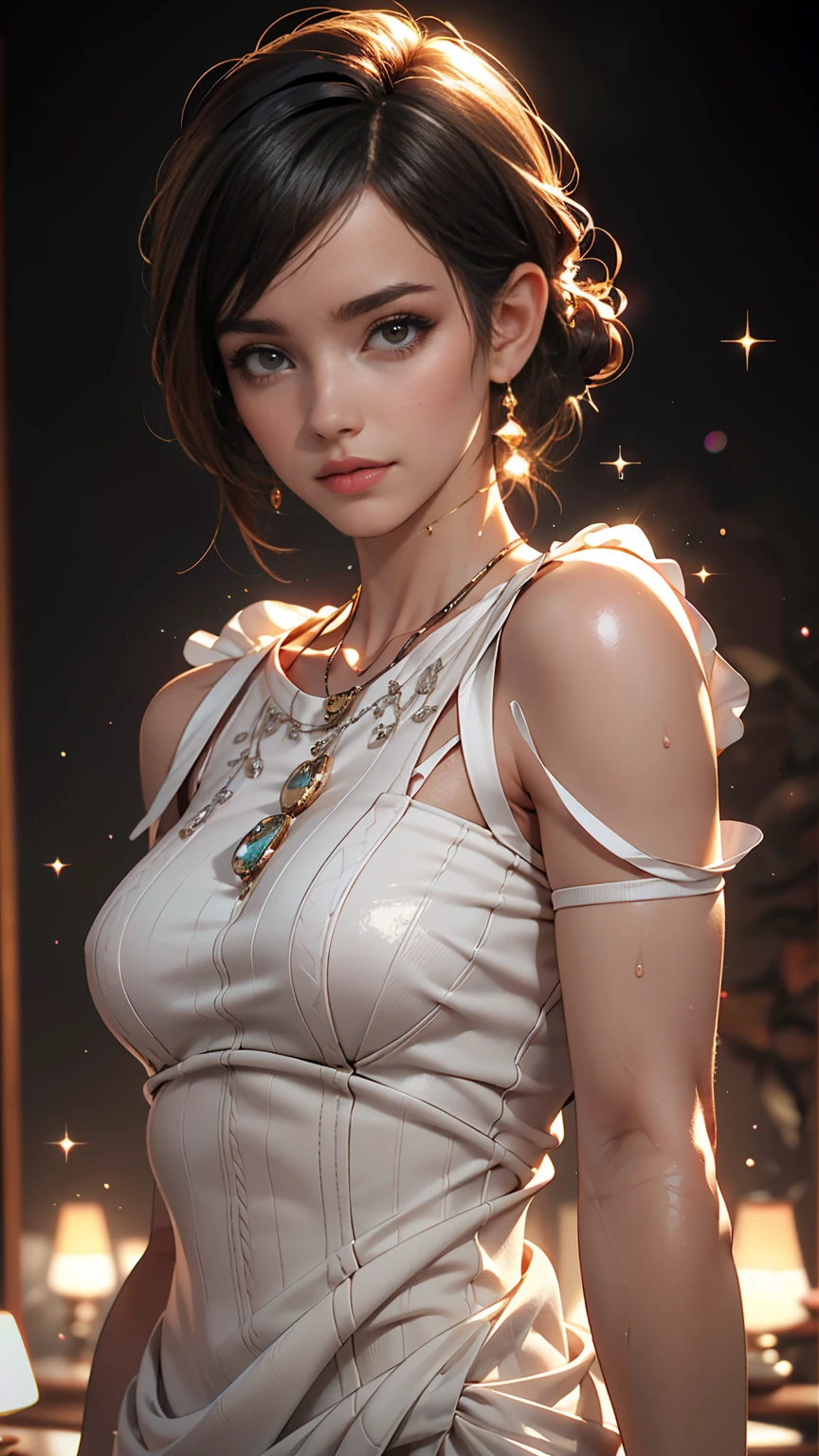 8k, RAW Photos, Realistic: 1.25), (Lip gloss, eyelash, Glossy face, Glowing Skin, highest quality, Ultra-high resolution, Depth of written boundary, chromatic aberration, Caustics, Moisturized lips, Super Trimmed Face, Sparkling, detailed eyes, Black Hair, semi-long, fashionable, Tight knit dress, thin
