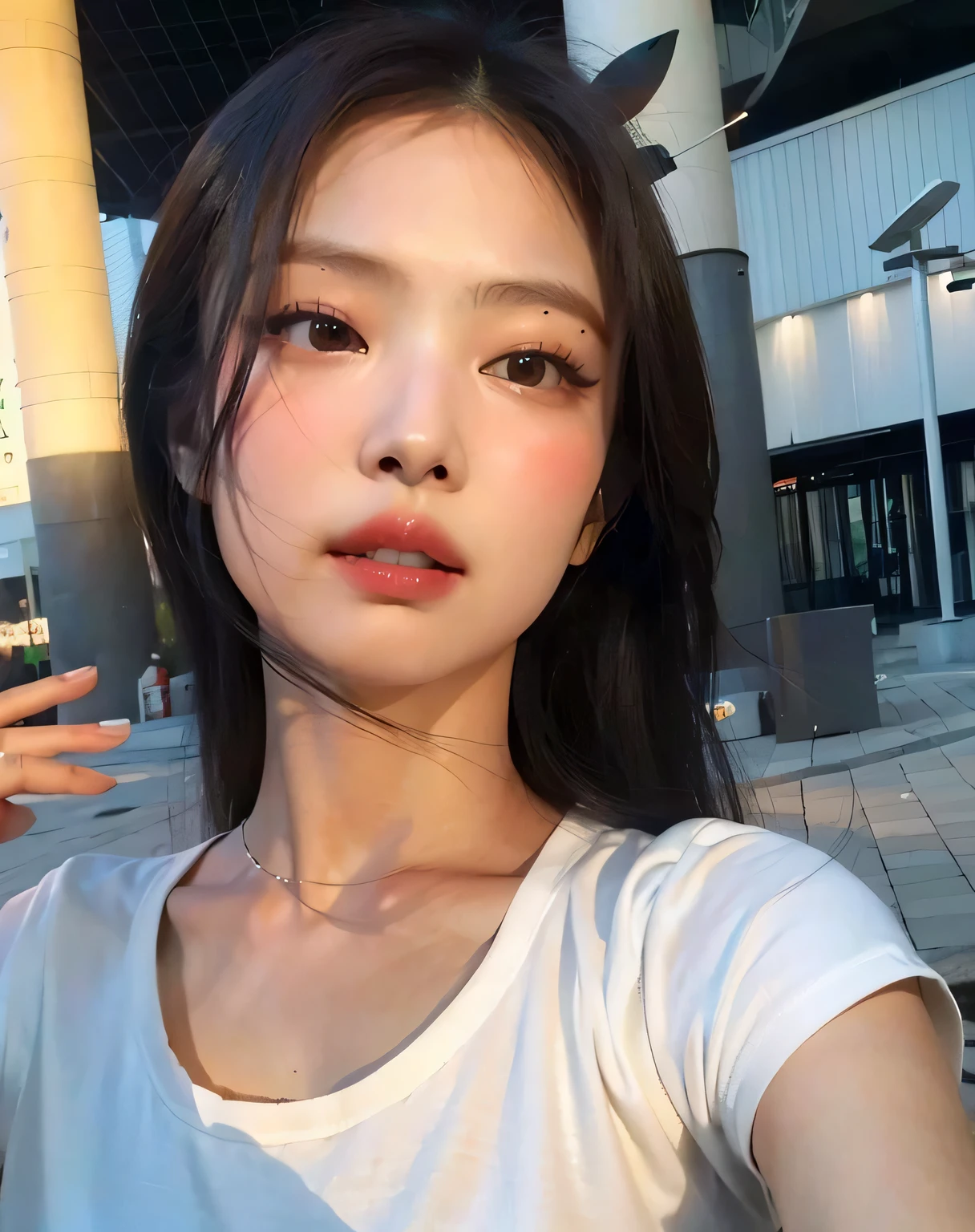 Close-up of a woman holding a cell phone in her hand., Hermosa mujer surcoreana, coreana, maquillaje popular de corea del sur, pale korean adorable face, joven y adorable rostro coreano, Hermoso rostro estetico, hermosa joven coreana, ulzzang, Young cute pale asian face, rasgos de la cara coreana, maquillaje coreano popular, hermosa joven coreana, Southeast Asian with round face