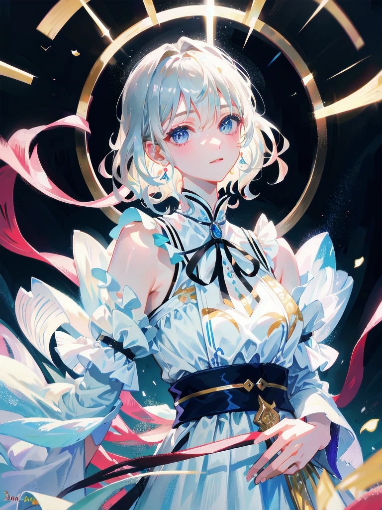 absurdres, RAW photo, extremely delicate and beautiful, masterpiece, Best Quality, ultra high resolution, 32k, hyperrealistic, ultra-detailed, detailed description, pale skin, 20 years old, detailed beautiful face and eyes, tearful mole, earring, very huge round breasts, short medium hair, wavy hair, full body shot, cheongsam, halterneck,