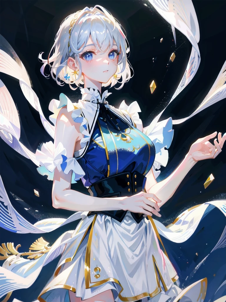 absurdres, RAW photo, extremely delicate and beautiful, masterpiece, Best Quality, ultra high resolution, 32k, hyperrealistic, ultra-detailed, detailed description, pale skin, 20 years old, detailed beautiful face and eyes, tearful mole, earring, very huge round breasts, short medium hair, wavy hair, full body shot, cheongsam, halterneck,