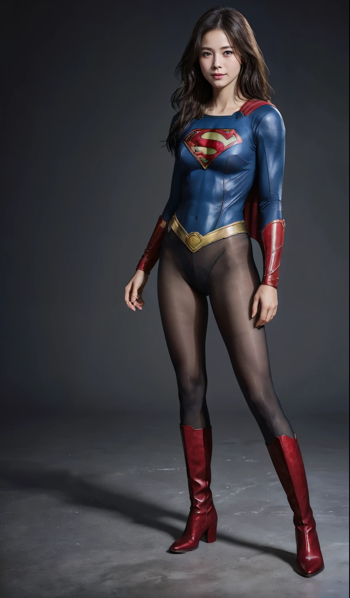 No background、(((Beautiful legs in black tights.)))、(((Legally express the beauty of your smile)))、((((Make the most of your original images)))、(((Supergirl Costume)))、(((Beautiful Hair)))、(((suffering)))、(((Please wear black tights....、Wear red boots)))、((Best image quality、8k))、((highest quality、8k、masterpiece:1.3))、(((Preserve background )))、Sharp focus:1.2、Beautiful woman with perfect figure:1.4、Slim Abs:1.2、Wet body:1.5、Highly detailed face and skin texture、8k
