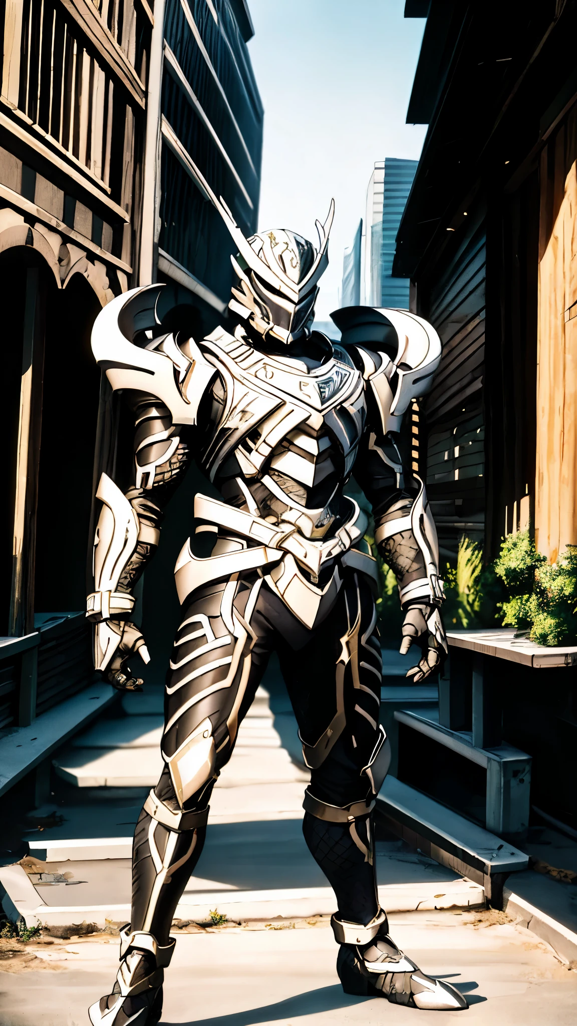 A man wearing a full-face helmet, a fantasy-style biomecha armored combat suit, green eyes, a composite layered chest armor, fully enclosed shoulder guards, matching arm and leg guards, the belt is adorned with dragon claw grasping orbs, primarily black with red accents, the design balances heavy with agility, a high-tech biological armor, concept inspired by dragons, stands on the skyscraper of a futuristic high-tech city, this character embodies a finely crafted fantasy-surreal style armored hero in anime style, exquisite and mature manga art style, ((male:1.5)), metallic, real texture material, dramatic, high definition, best quality, highres, ultra-detailed, ultra-fine painting, extremely delicate, professional, perfect body proportions, golden ratio, anatomically correct, symmetrical face, extremely detailed eyes and face, high quality eyes, creativity, RAW photo, UHD, 32k, Natural light, cinematic lighting, masterpiece-anatomy-perfect, masterpiece:1.5