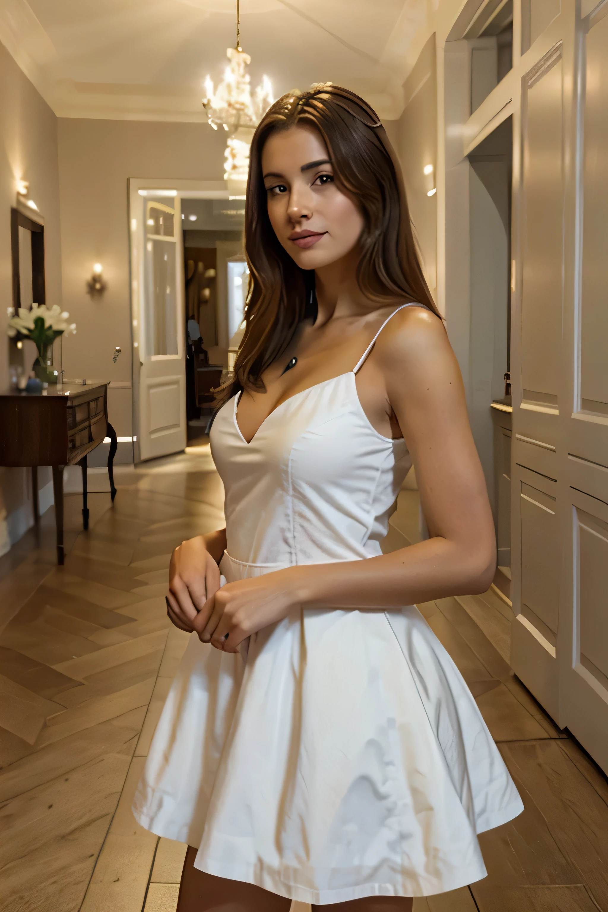 Belle femme au foyer solitaire en quête d'amour, her nostalgic gaze and playful charm encapsulating a world of unexpressed s.4K