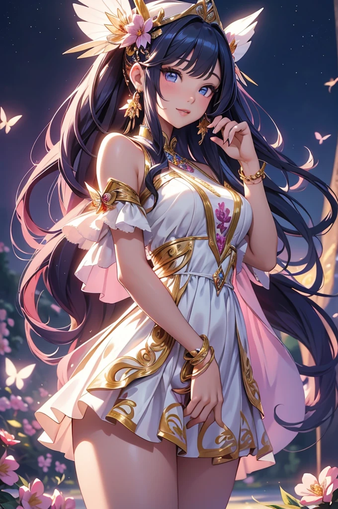 (best quality,4k,8k,highres,masterpiece:1.2),ultra-detailed,(realistic,photorealistic,photo-realistic:1.37),acrylic painting,beautiful Thai model in a Lolita dress with downy hair,beautiful Thai model with extremely colorful hair and detailed facial features,beautiful Thai model standing in a beautiful garden surrounded by a starry sky,beautiful Thai model wearing a vibrant Lolita dress,beautiful Thai model with intricate accessories and a matching hat,beautiful Thai model posing gracefully with her hands on her hips,beautiful Thai model with long flowing twintails,beautiful Thai model with bright blue eyes and rosy lips,beautiful Thai model with a joyful expression,beautiful Thai model in a dynamic pose with cherry blossoms falling around her,beautiful Thai model surrounded by colorful flowers and butterflies,beautiful Thai model's dress adorned with cute bows and lace details,beautiful Thai model with an enchanting smile,beautiful Thai model with soft, pastel-colored shading,beautiful Thai model with a magical glow illuminating her,beautiful Thai model in a picturesque setting with a winding path leading to a magnificent castle,beautiful Thai model holding a microphone and singing passionately,beautiful Thai model with a fairytale-like background,beautiful Thai model with a soft, dreamy atmosphere,beautiful Thai model with a subtle bokeh effect,beautiful Thai model standing under a moonlit sky,beautiful Thai model with a warm, golden sunset in the background,beautiful Thai model surrounded by twinkling stars and colorful nebulae,creating an ethereal and captivating artistic masterpiece. 
