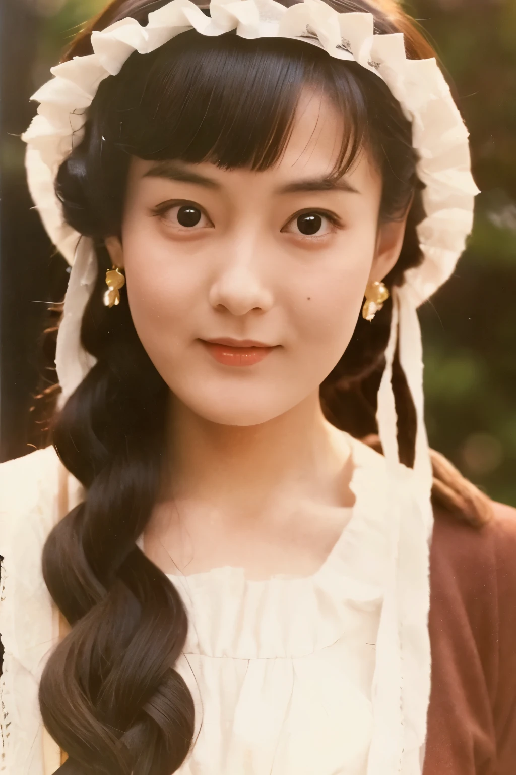 Skinny Japanese 40s woman in a costume of 1960s, cute face, detailed face, detailed eyes, a sepia-toned photo
